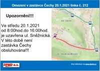 Omezení zastávce Čechy 20.1.2021